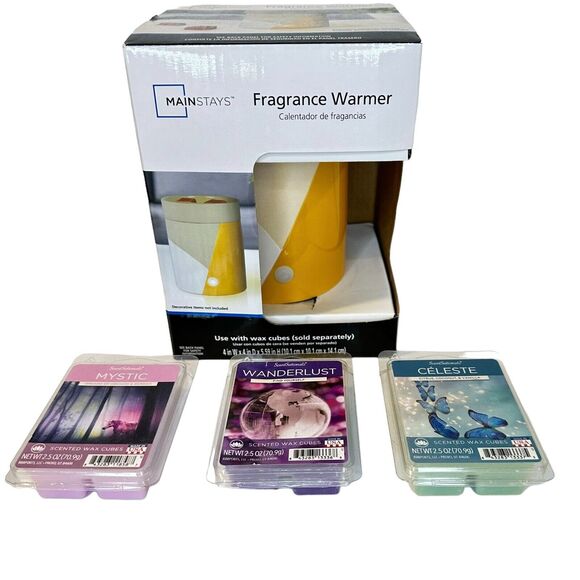 Mainstays Yellow Electric Ceramic Wax Warmer with 4 Packages Of Scented Cubes - Picture 1 of 8